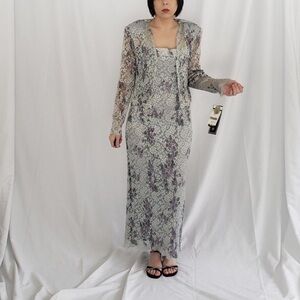Sheer Floral Lace Mini Dress with Matching Jacket - Lavender Gray